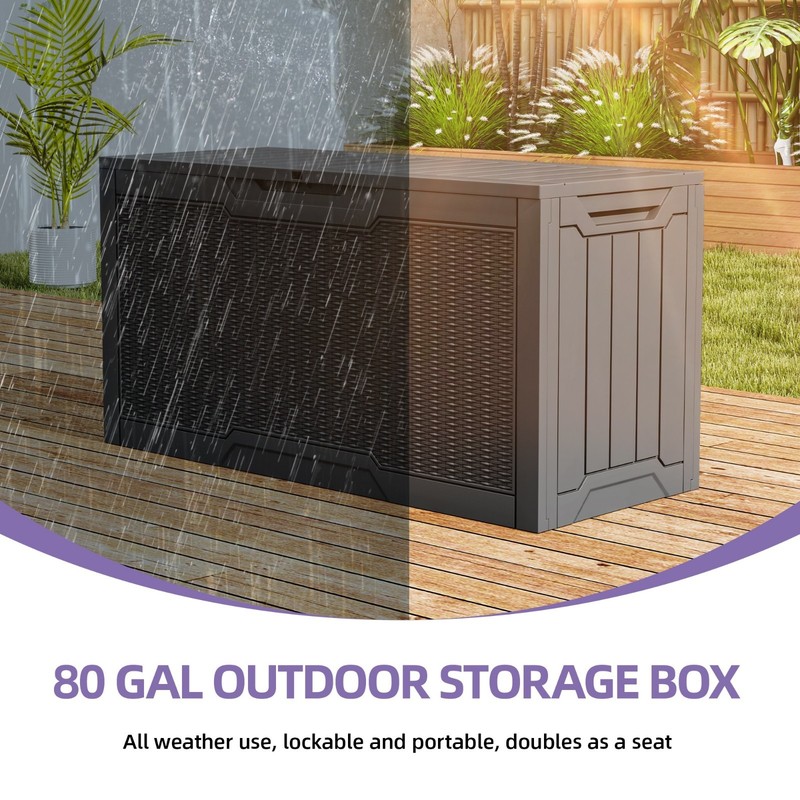 80-Gallon Lockable Outdoor Storage Deck Box, Resin Storage Box for Patio, ... gallery