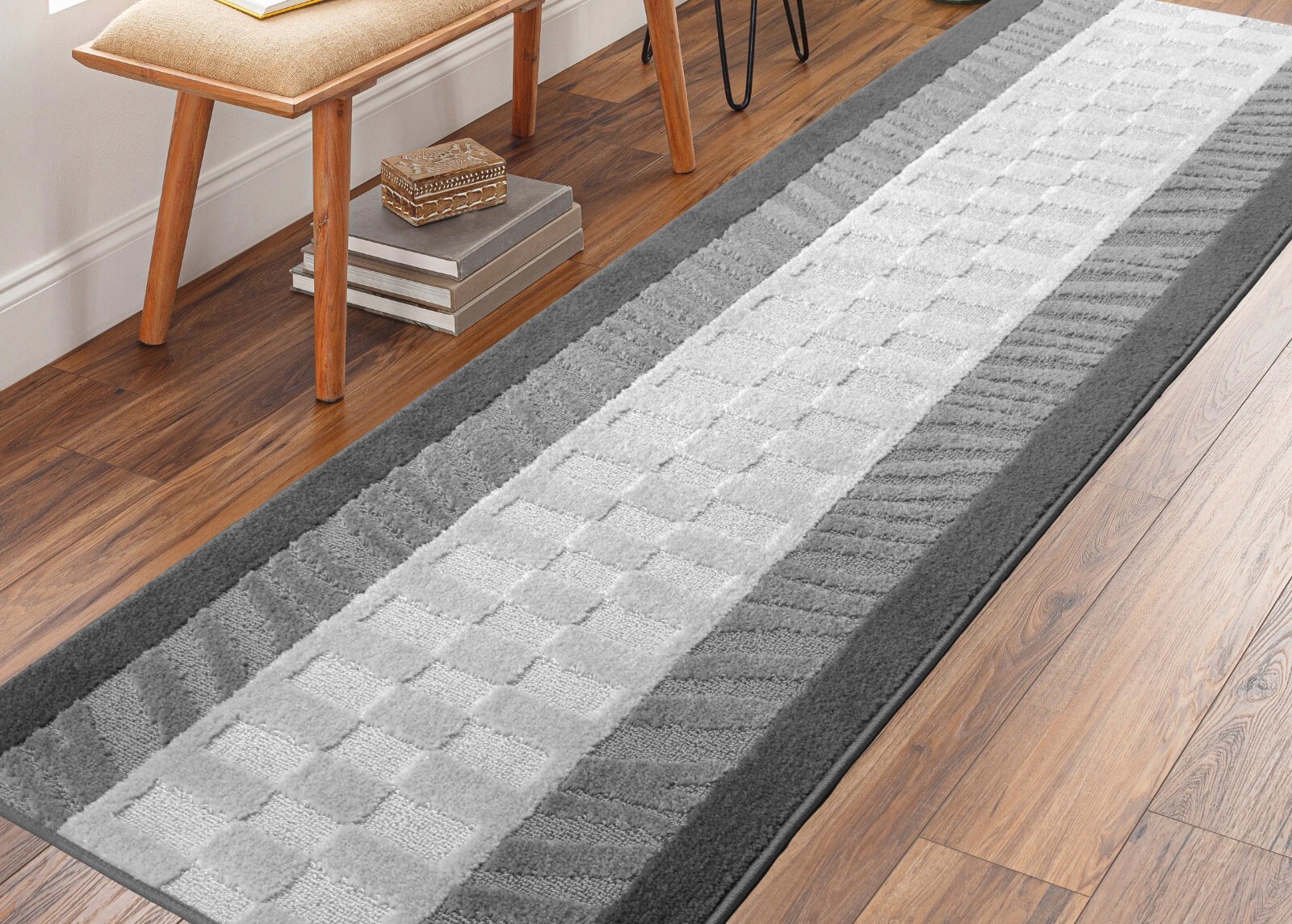 Non Slip, Hallway, Kitchen Runner Rug, Your Choice of Length, Anthracite & Grey gallery