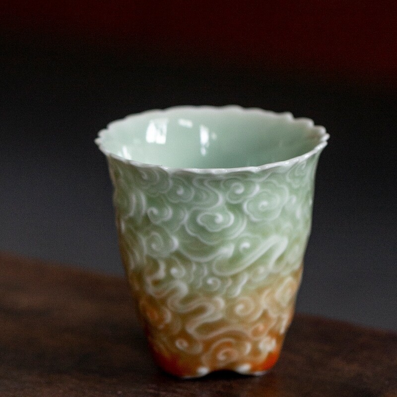 80ml Celadon Porcelain Relief Master Cup Handmade Creative Master Tea Cup China gallery