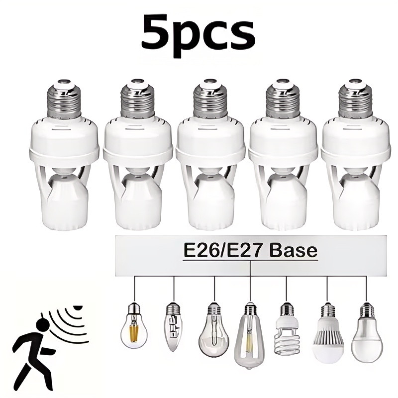 5Pcs Infrared Motion Sensor Socket E26/E27 LED Light Bulb Holder Adapter gallery