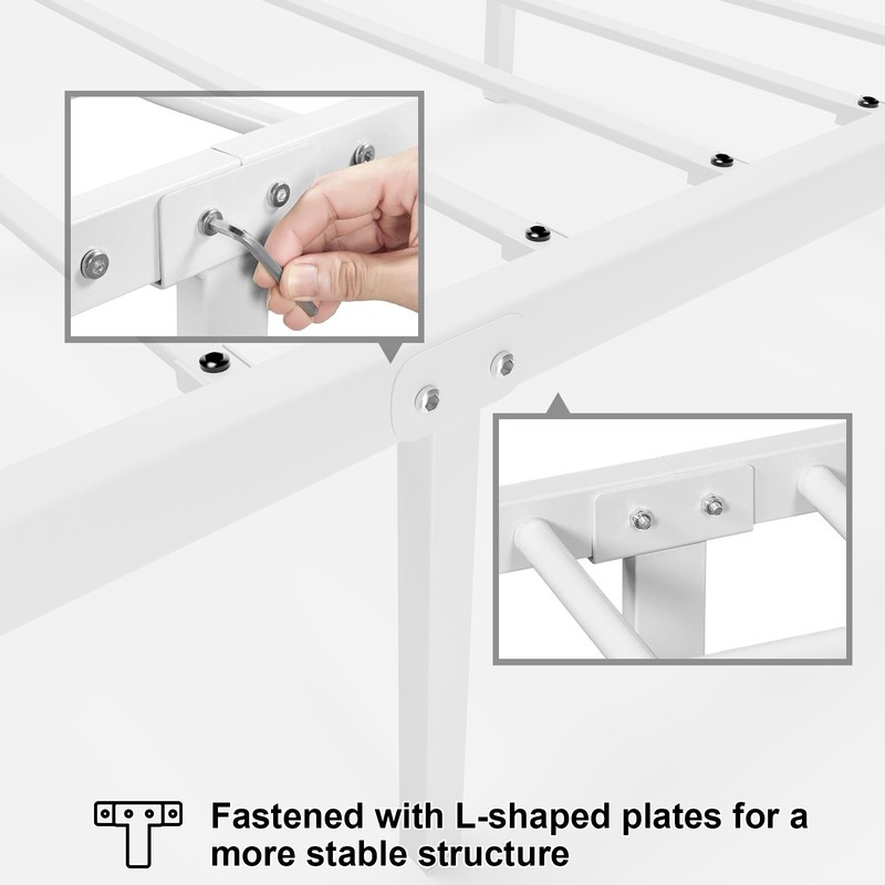 Metal Platform Bed Frame Twin/Full/Queen/King with White Headboard Easy Assembly gallery