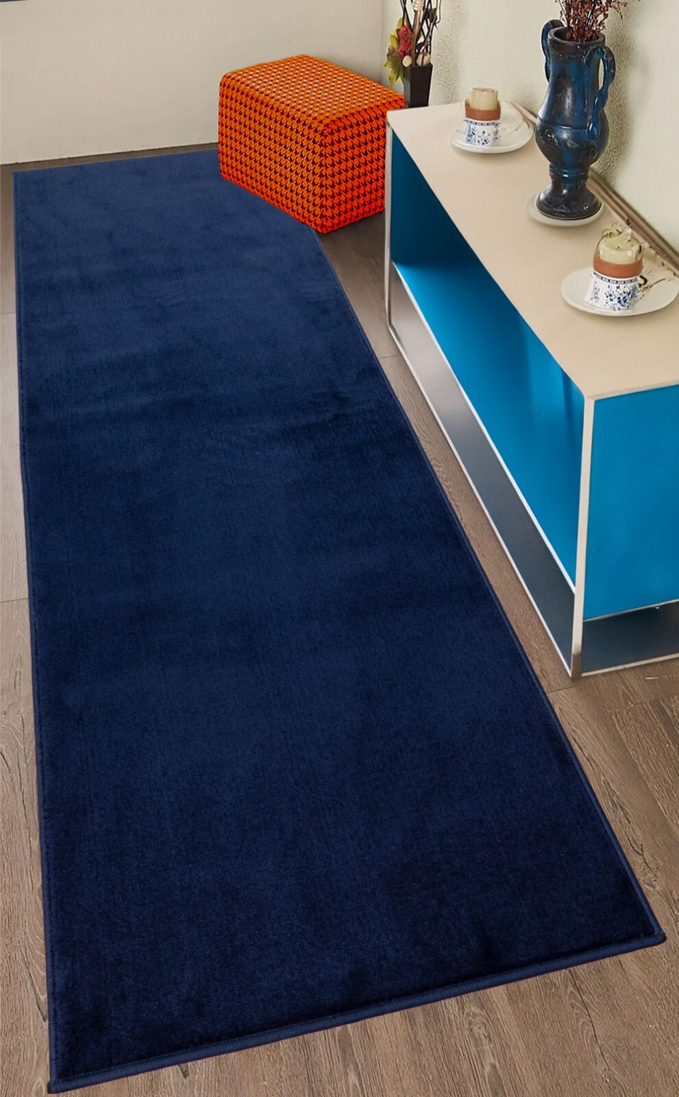RUG RUNNER Hallway Kitchen Navy Color Soft Touch Custom Length 26" / 30" / 36" gallery
