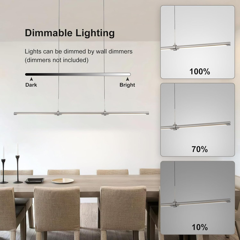 Dimmable Modern LED Island Chandelier 47.24" Adjustable Nickel Pendant Light gallery