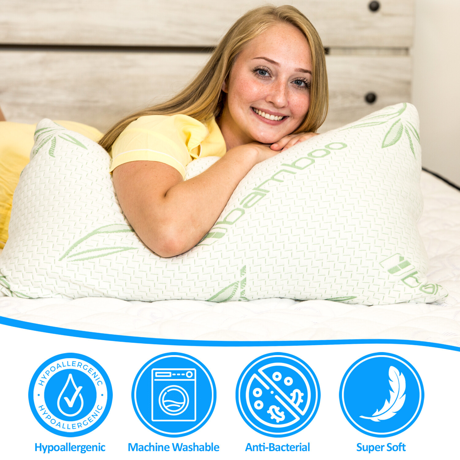 Elif Bamboo Pillows Adjustable Shredded Memory Foam Bed Pillows King or Queen gallery