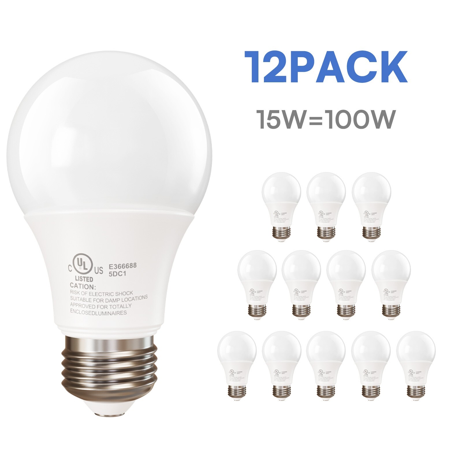 100W Equivalent LED Light Bulb 1500 LM A19 5000K Daylight NonDimmable 12/24Pack gallery