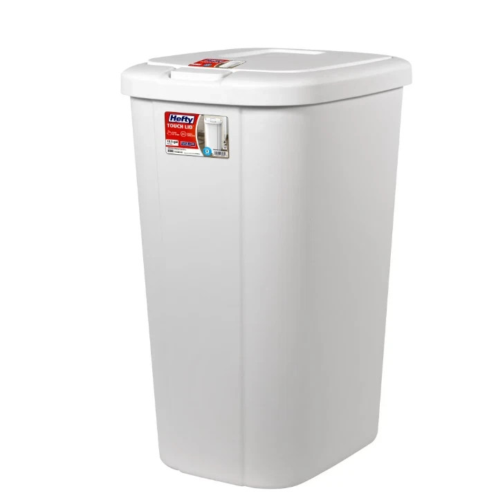 Hefty 13.3 Gallon Kitchen Trash Can Touch Top Push Button Lid White gallery