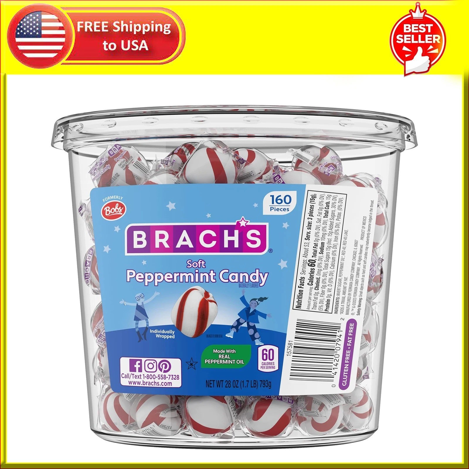 Peppermint Candy BOBS Sweet Stripes Soft candy, 160 Count, 28 Ounce Jar gallery