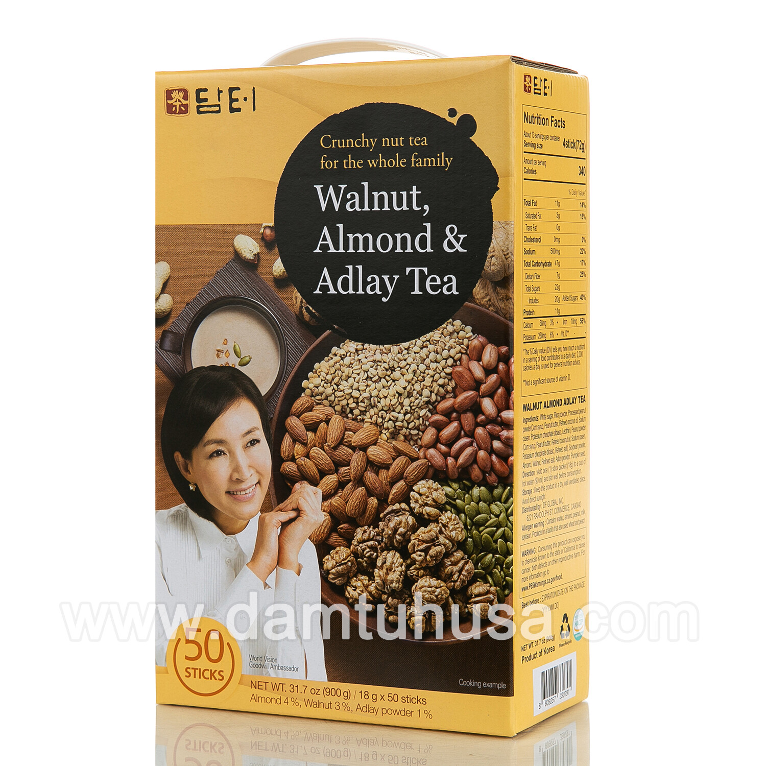 DAMTUH Natural Walnut Almond Adlay Powder Tea 50 Sticks x 1 Box, Korean Tea gallery