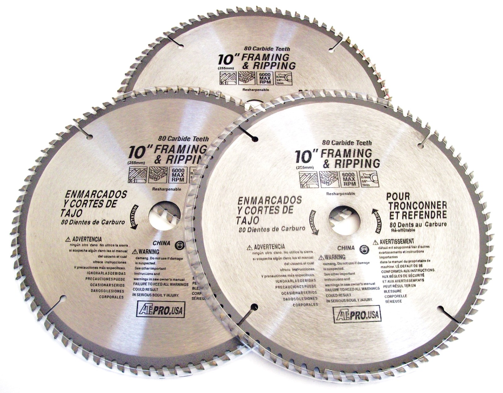 3 ATE PRO 10" CIRCULAR TABLE MITER SAW BLADES 80T 80 TOOTH CARBIDE TIPPED 33023 gallery