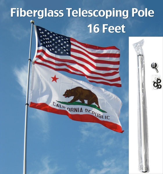 16FT FIBERGLASS TELESCOPING FLAG POLE & OPTIONAL FLAG(S) rv desert antenna 16' gallery