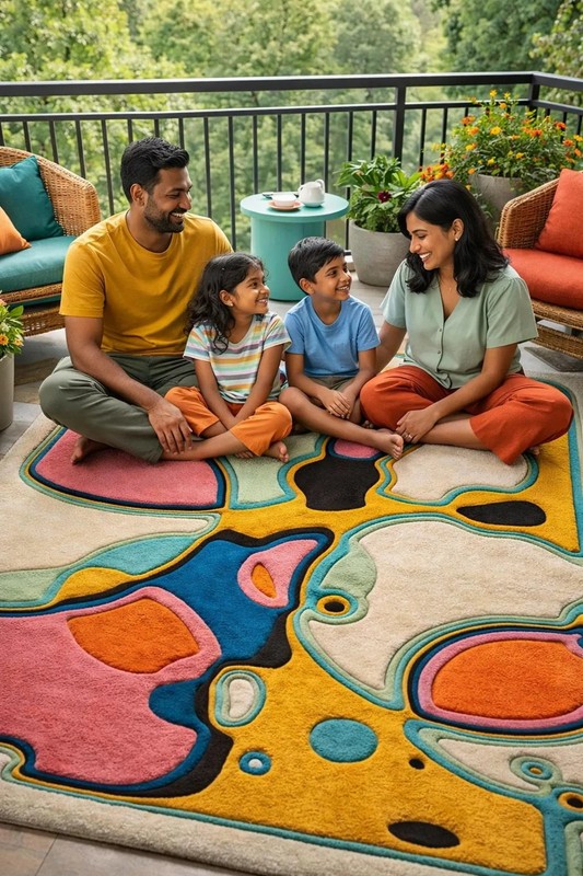 Hand-Tufted Abstract Wool Rug 8x10 – Colorful Modern Design Area Rug Carpet. gallery