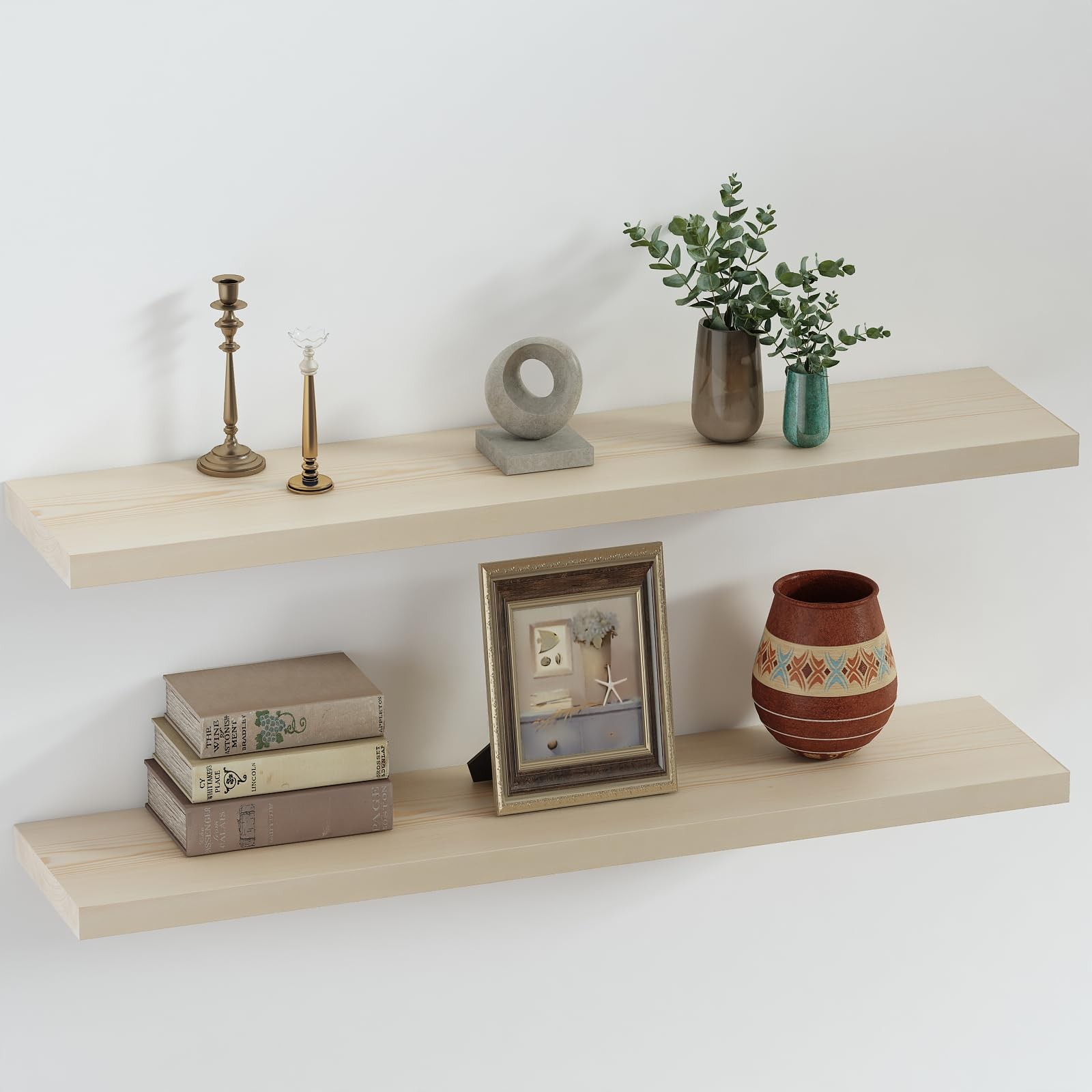 Saumonieres Floating Shelves 8 Inch Deep Solid Wood Wide Wall Shelf Set Of 2 gallery