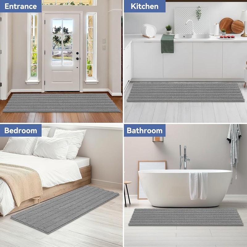 Long Bathroom Rug, Chenille Bath Runner with High Low Pile Design, Soft gallery