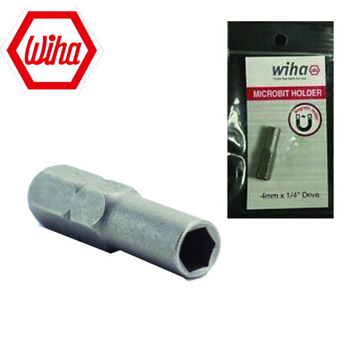 Wiha 75802, System 4 Micro Bit Adapter Hex 4mm to 1/4" 25mm Bit Holder Magnetic gallery