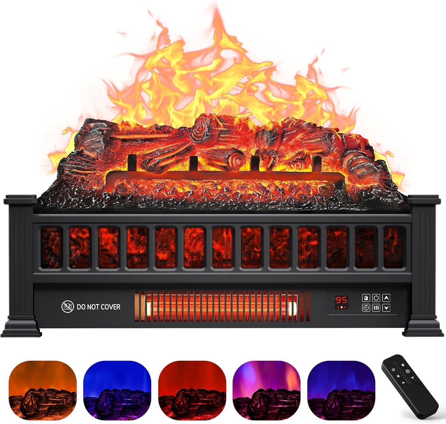 Alpaca 20" Electric Fireplace Logs Insert Heater 1500W Remote Black New gallery