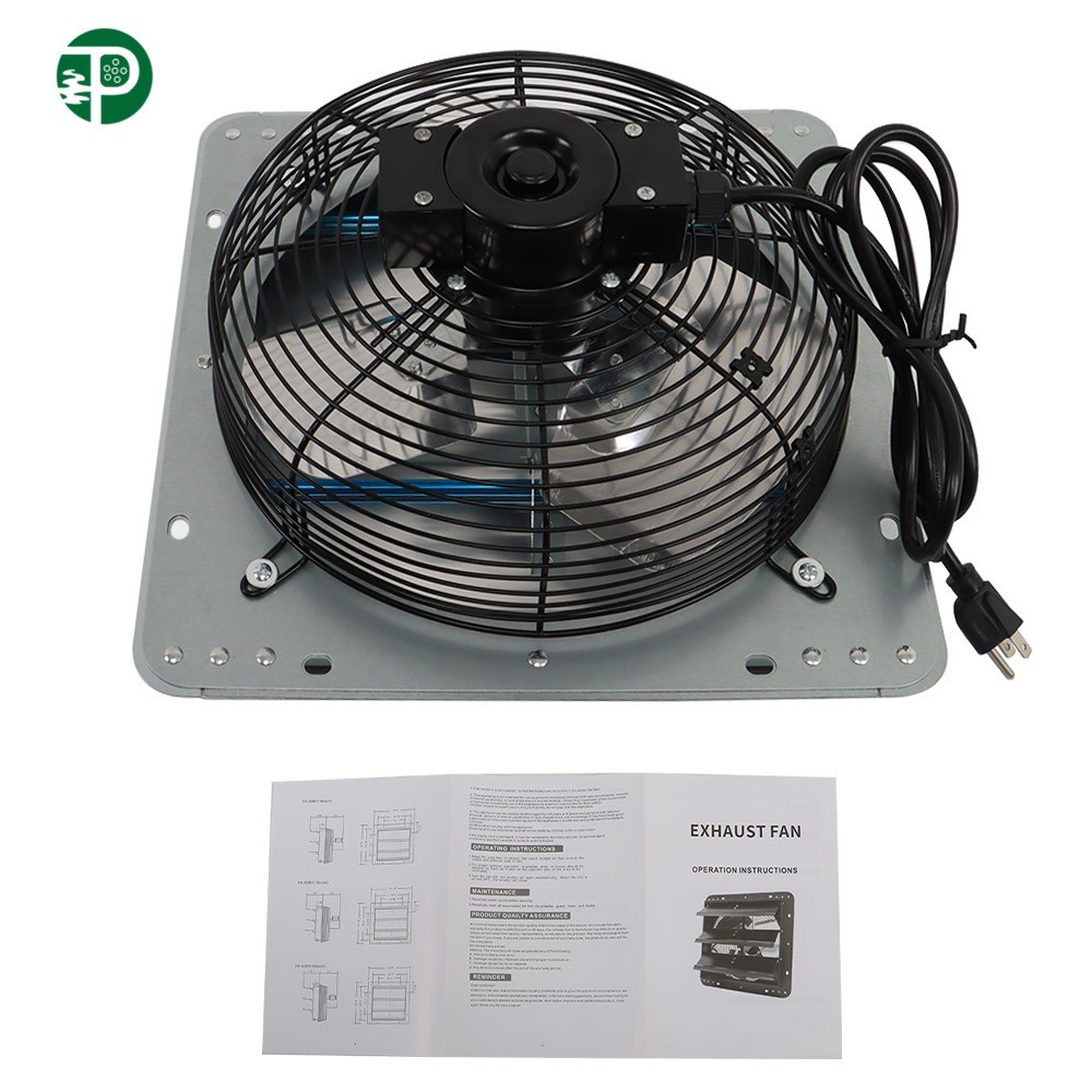 Aluminum 12" Wall Mounted Shutter Exhaust Fan 1400RPM W/ Meters Power Cord Kit gallery
