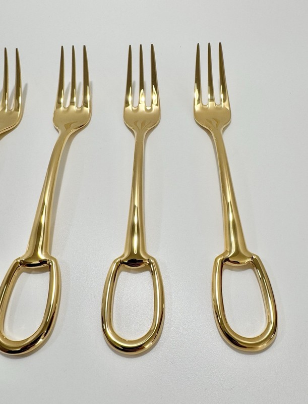 Hermès Grand Attelage Silverware Dinner Forks 18k Gold Plated RT870EA Set Of 4 gallery