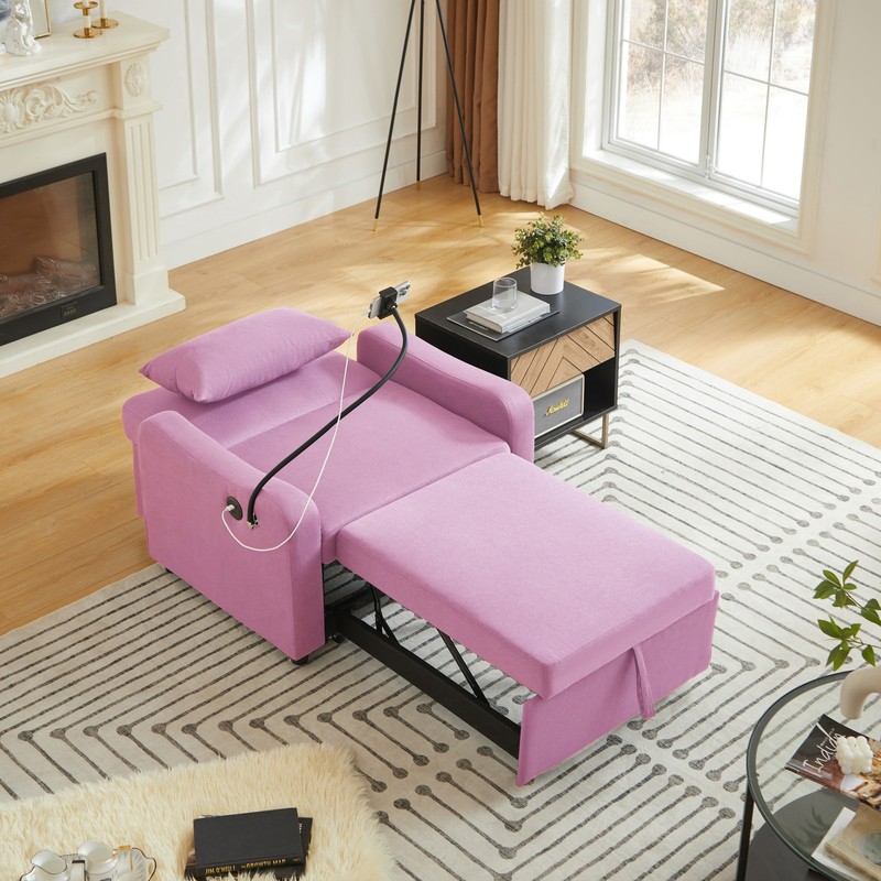 3-in-1 Convertible Sleeper Chair Pull Out Bed Velvet Single Sofa Small Space gallery