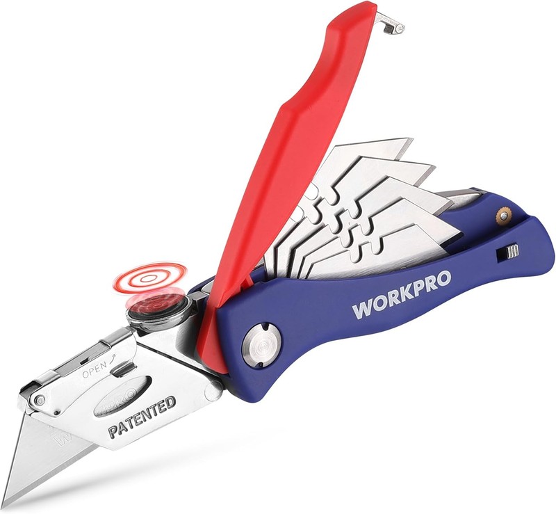 WORKPRO Folding Utility Knife 5PCS Extra Blade in Handle Quick-Change Box Cutter gallery