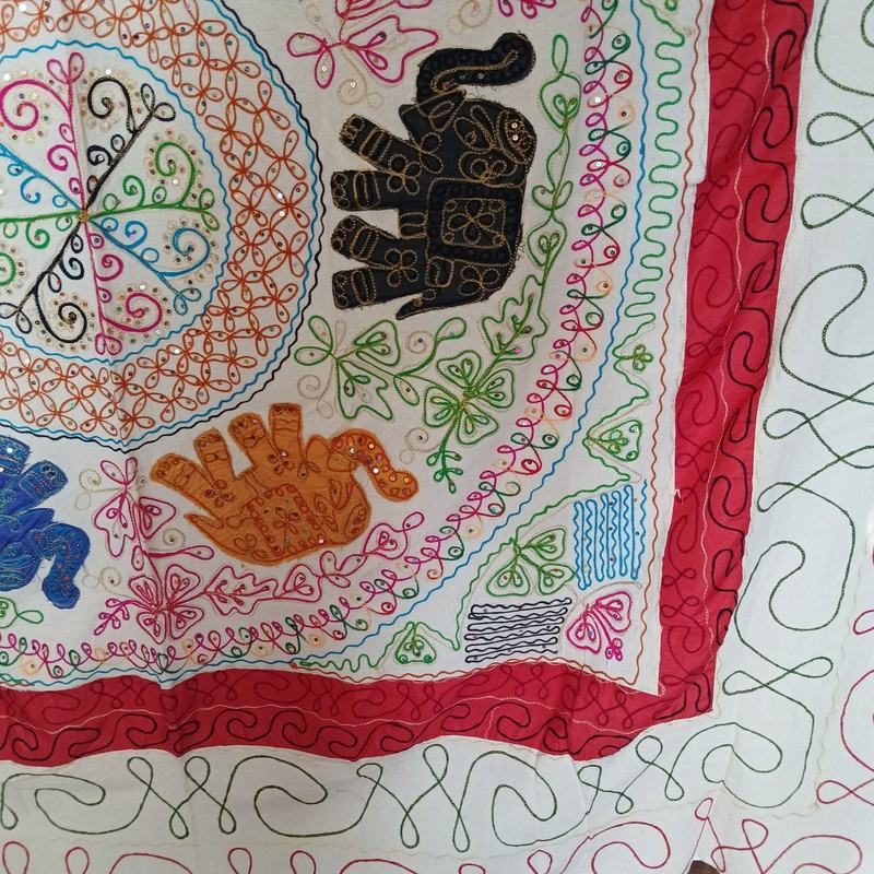 India Tapestry Cotton Bedspread Embroidered Elephant Full Size Sequin 82x83 gallery