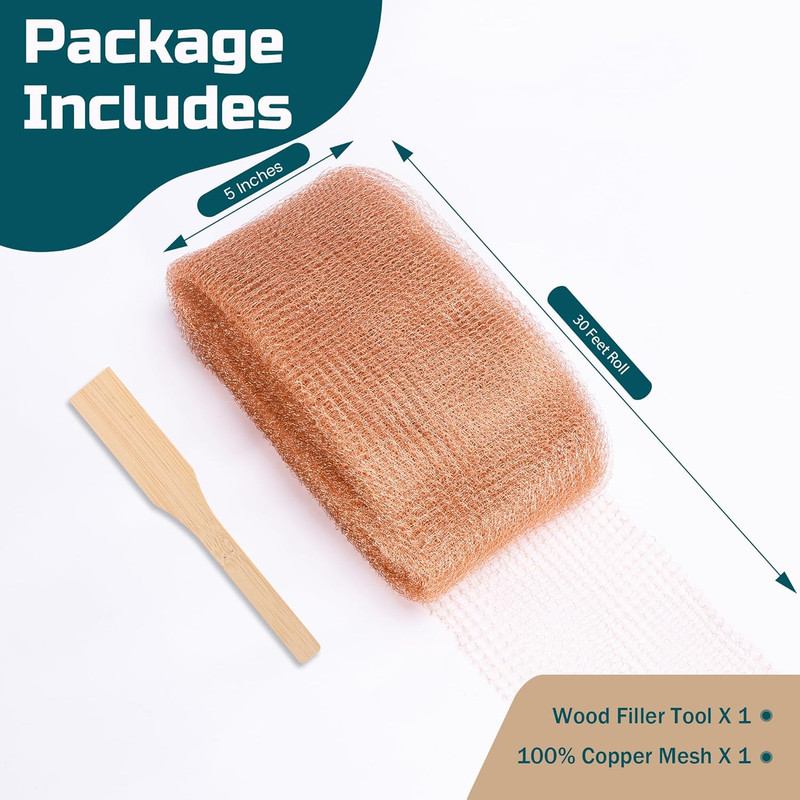 Rustproof Copper Mesh Roll for Rodent Control - 5in x 30ft with Installation Too gallery