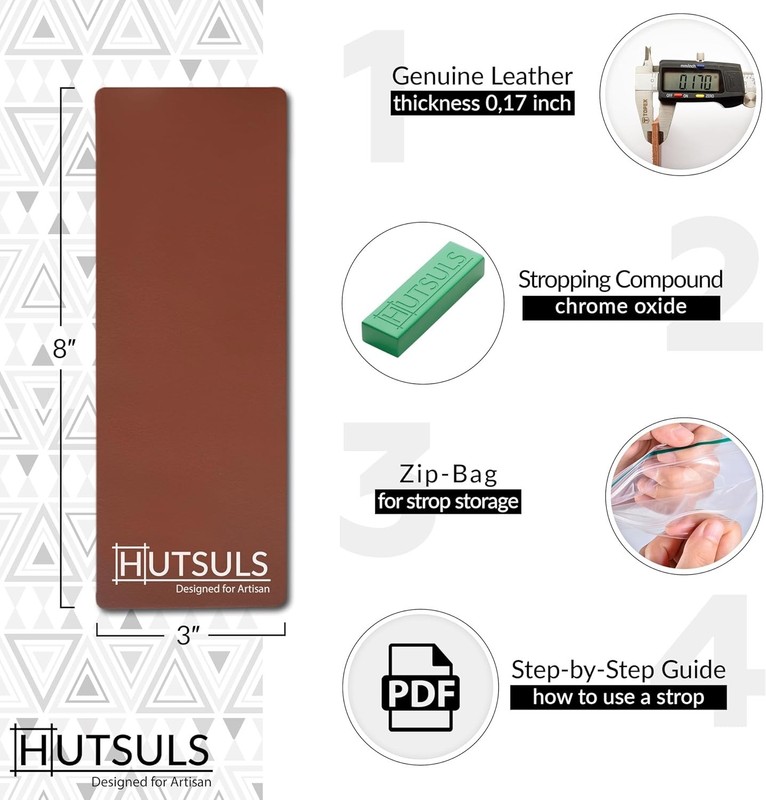Brown Leather Strop with Green Hone – Perfect for All Knives and Blades gallery