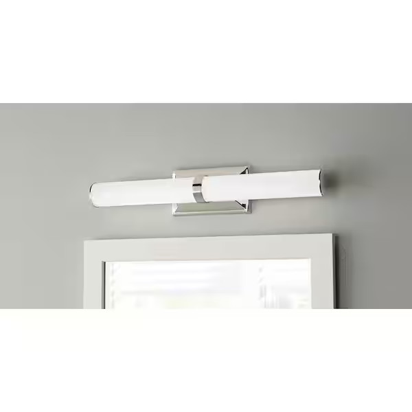 Rolande 100W Equivalent Polished Nickel LED Vanity Light - Tube Etched Glass OB gallery
