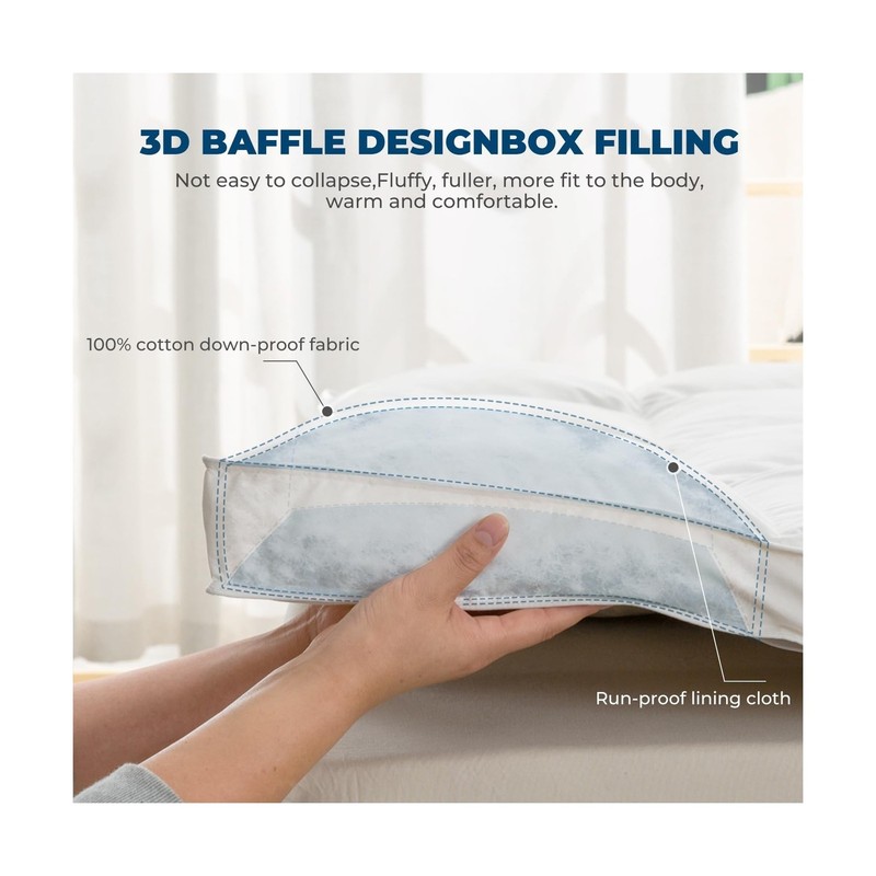 Goose Down Feather Bed Mattress Topper,Down Matress Topper Cover with Straps,... gallery