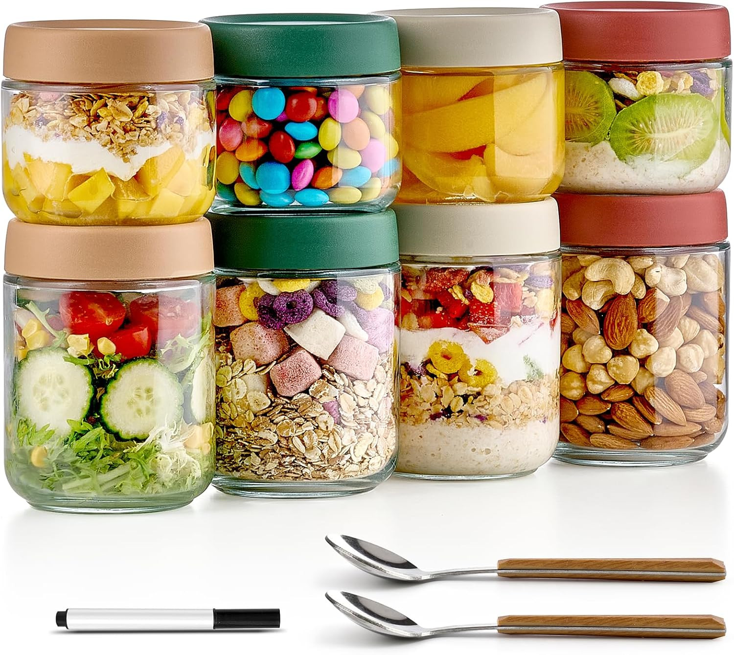 8 Pack Overnight Oats Containers with Lids 16Oz 10Oz Glass Mason Jars Meal Prep gallery