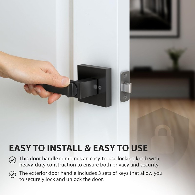Matte Black Square Door Lever Handle Privacy Passage Dummy Keyless Interior Lock gallery