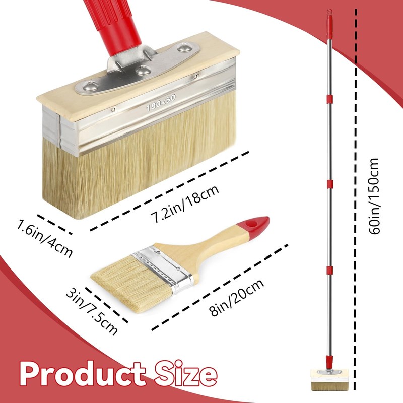 60" Long Handle 7" Deck Stain Brush Applicator 1 Large, 1 Small, Red, Wood gallery
