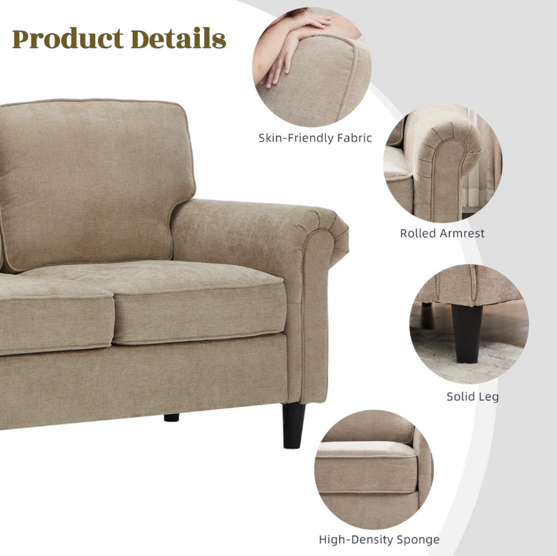 Chenille 2 Seater Sofa, Modern Rolled Arms, Deep Seat Living Room Furniture gallery