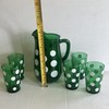 Anchor Hocking Forest Green White Dots 2 QT Pitcher Ice Lip w 5 Glasses 4 Inch gallery