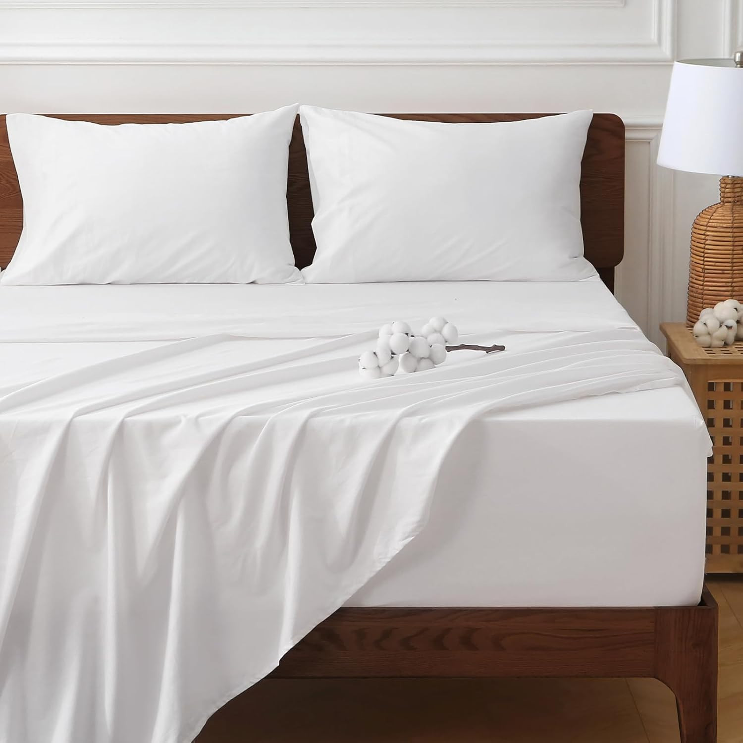 Luxury 100% Cotton King Sheet Set - Extra Deep Pocket, Wrinkle-Free, White gallery