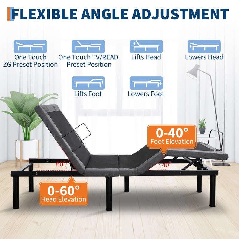 🚩Adjustable Bed Frame, Ergonomic Electric Bed Base, with Head and Foot Incline gallery