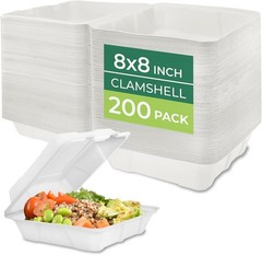 Freshware Clamshell Food Containers with Lids [8×8 200-Pack] Disposable To Go Co