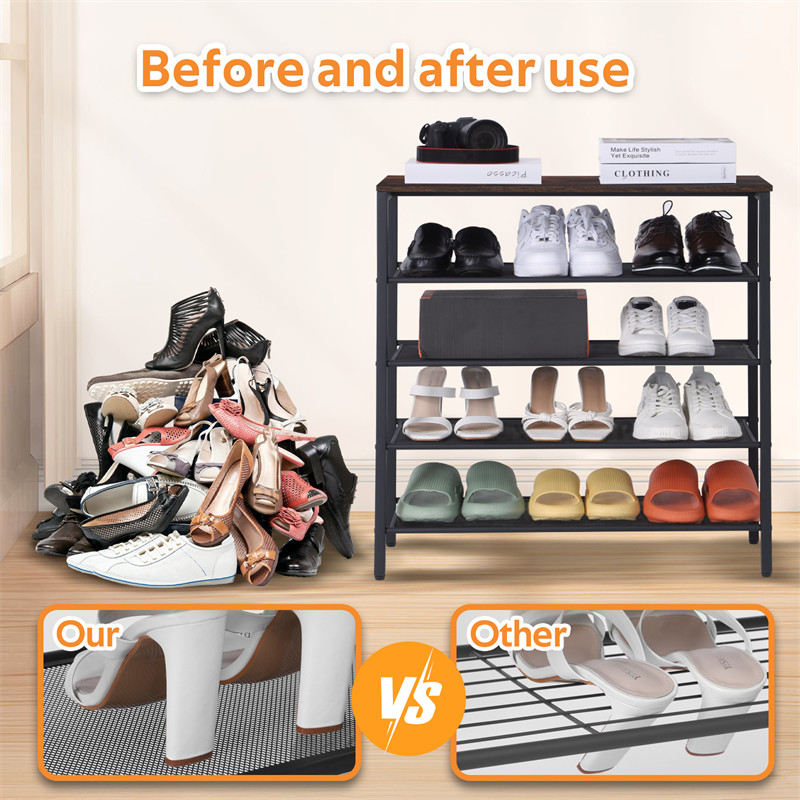 Rustic 4-Tier Wooden Shoe Rack with Coat Hook for Entryway and Mud Room gallery