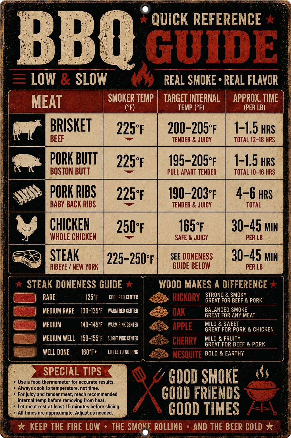 BBQ Guide Metal Sign Smoker Temp Chart BBQ Wall Decor Pitmaster Gift 8x12 Sign gallery