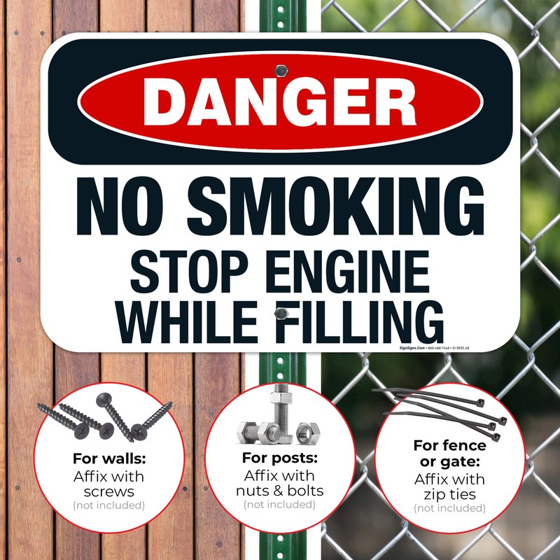 Danger No Smoking Stop Engine While Filling Sign, OSHA Danger Sign, gallery