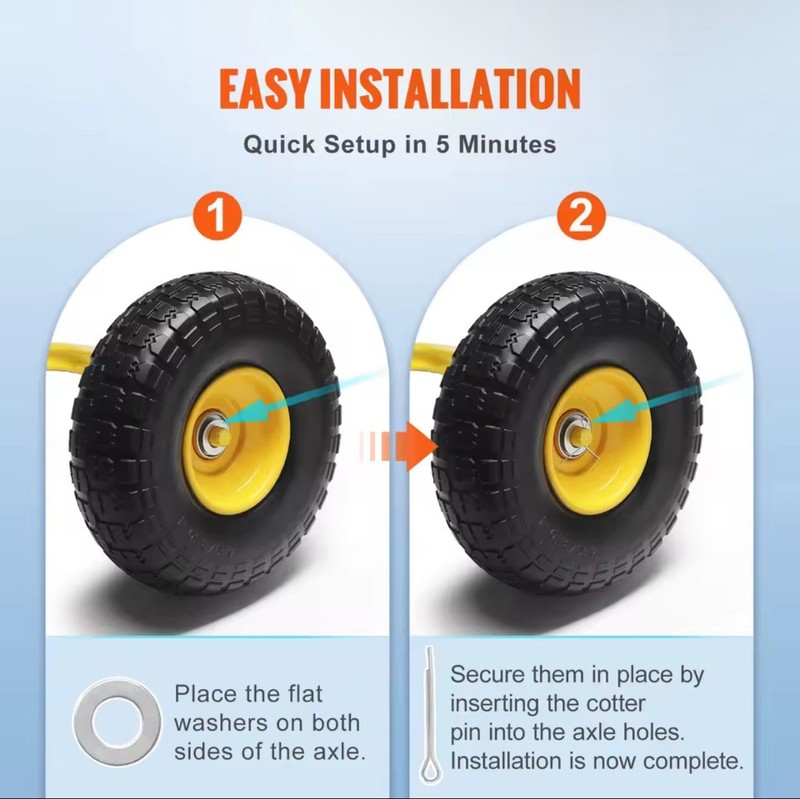 2pc 10" Solid PU Flat Free Tire Wheel 400lb Hand Cart Lawn Mower Run Flat gallery
