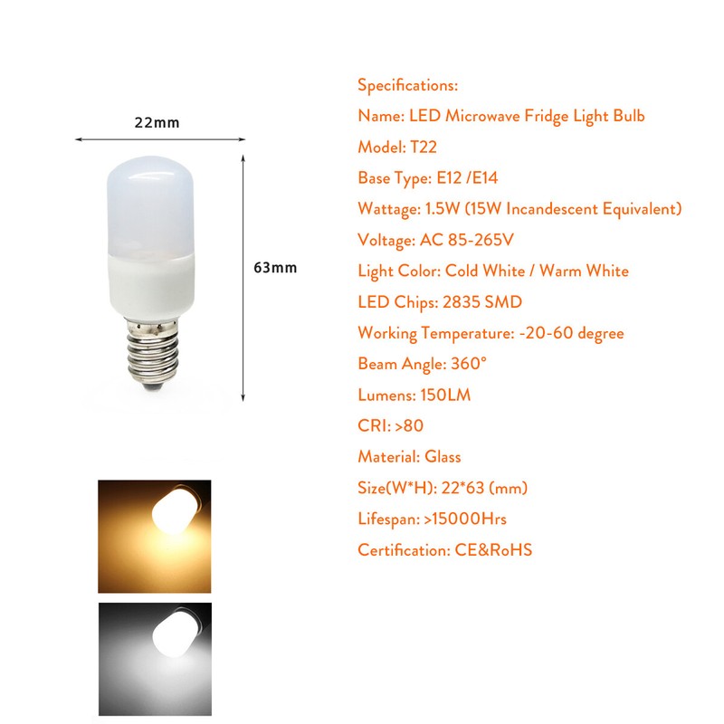 Mini E14 E12 LED Light Bulb 1.5W SMD T22 White Lamps For Refrigerator Freezer rd gallery