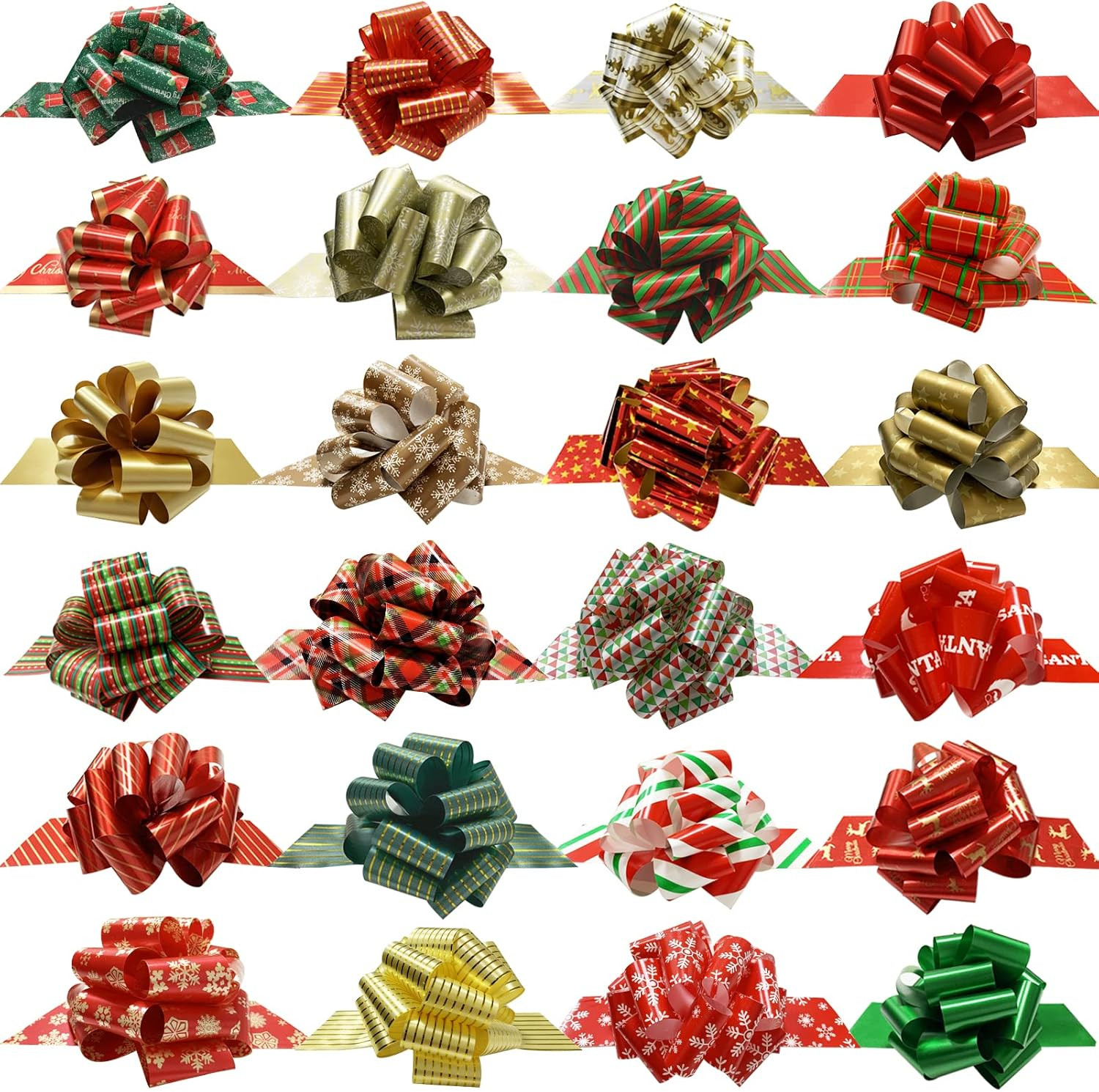 Christmas Gift Pull Bows Set in 24 Assorted Patterns, Present Wrapping Bows with gallery