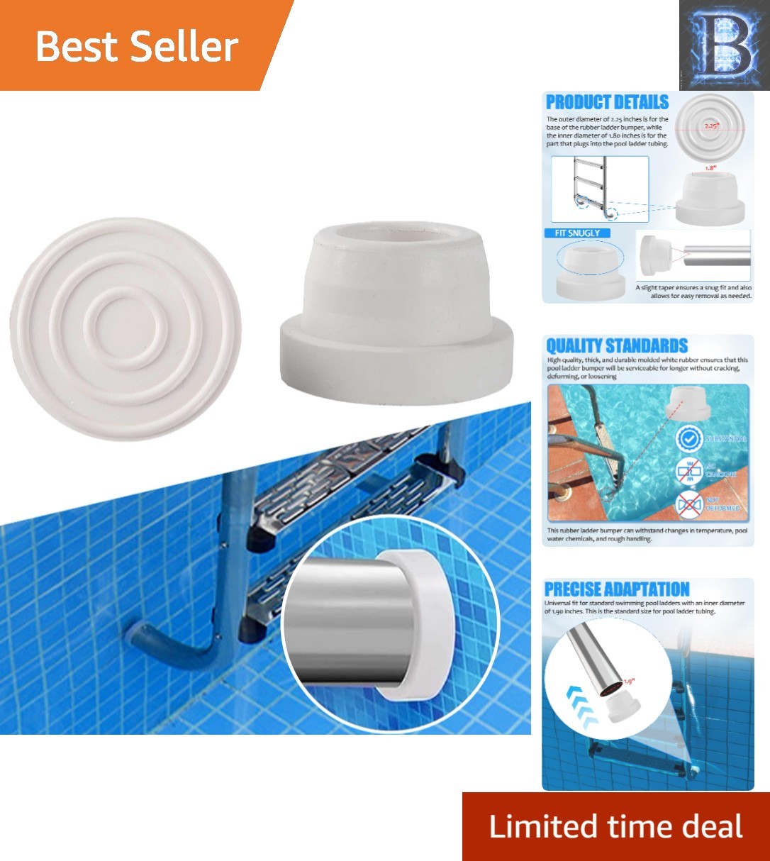 Essential 2-Pack Rubber Bumpers for Inground Pool Ladders - Protect Vinyl Lining gallery