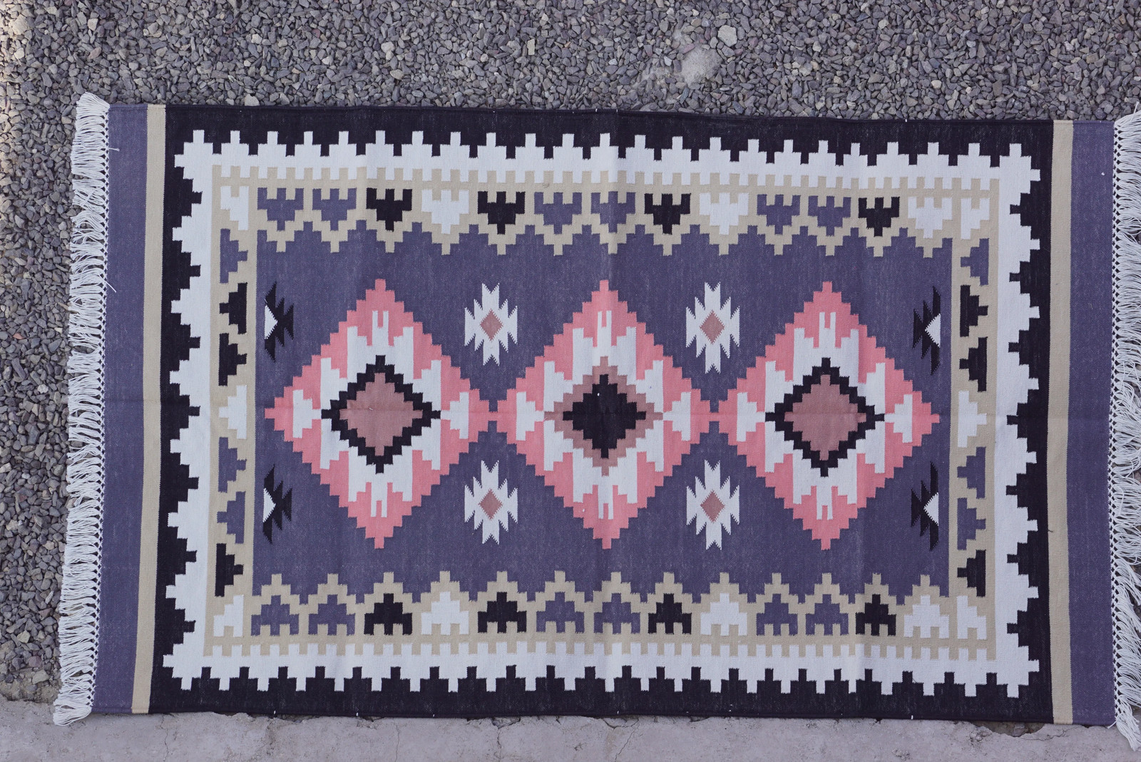 Rugmoda Cotton Blue Pink Diamond Geometric 3x5 Living Room Area Rug Handmade gallery