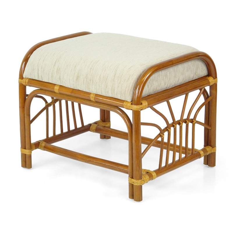 Krit Colonial Handmade Rattan Wicker Ottoman Footstool Pouf Stool w/Cushion gallery
