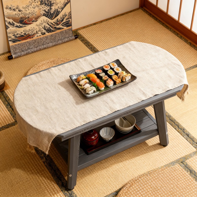 HIPS Coffee Table 2-Tier Oval Coffee Table with Storage Shelf Farmhouse ，Gray gallery