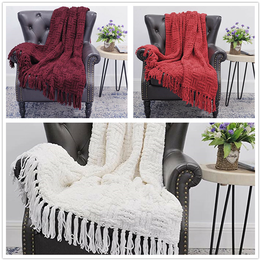 HST Cable Knit Throw Blankets with Tassels Soft Cozy Fluffy Couch Bed Sofa Decor gallery