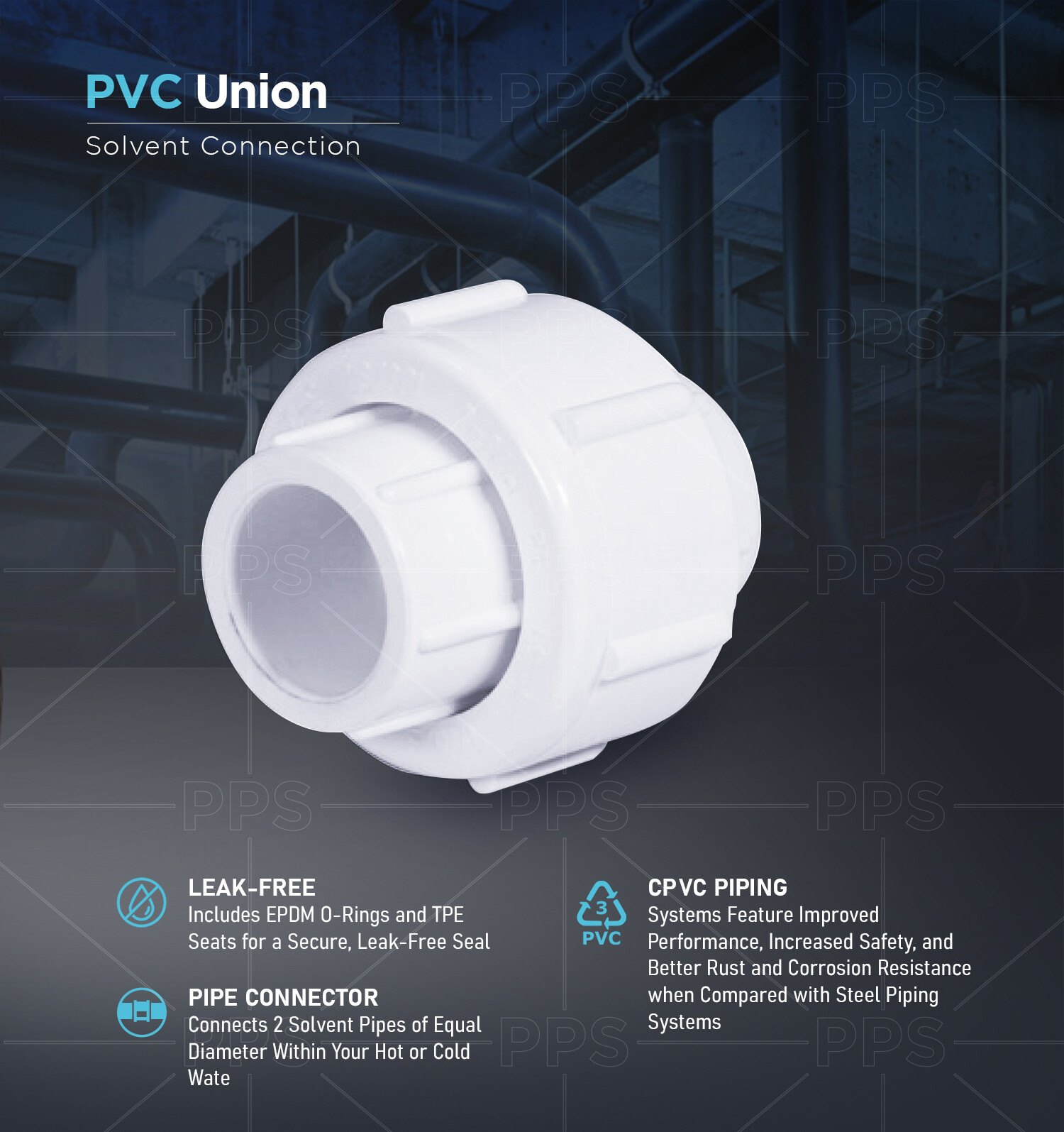 4Midline Valve PVC Union Coupling Pipe Fitting 1''-4'' Solvent Connections White gallery