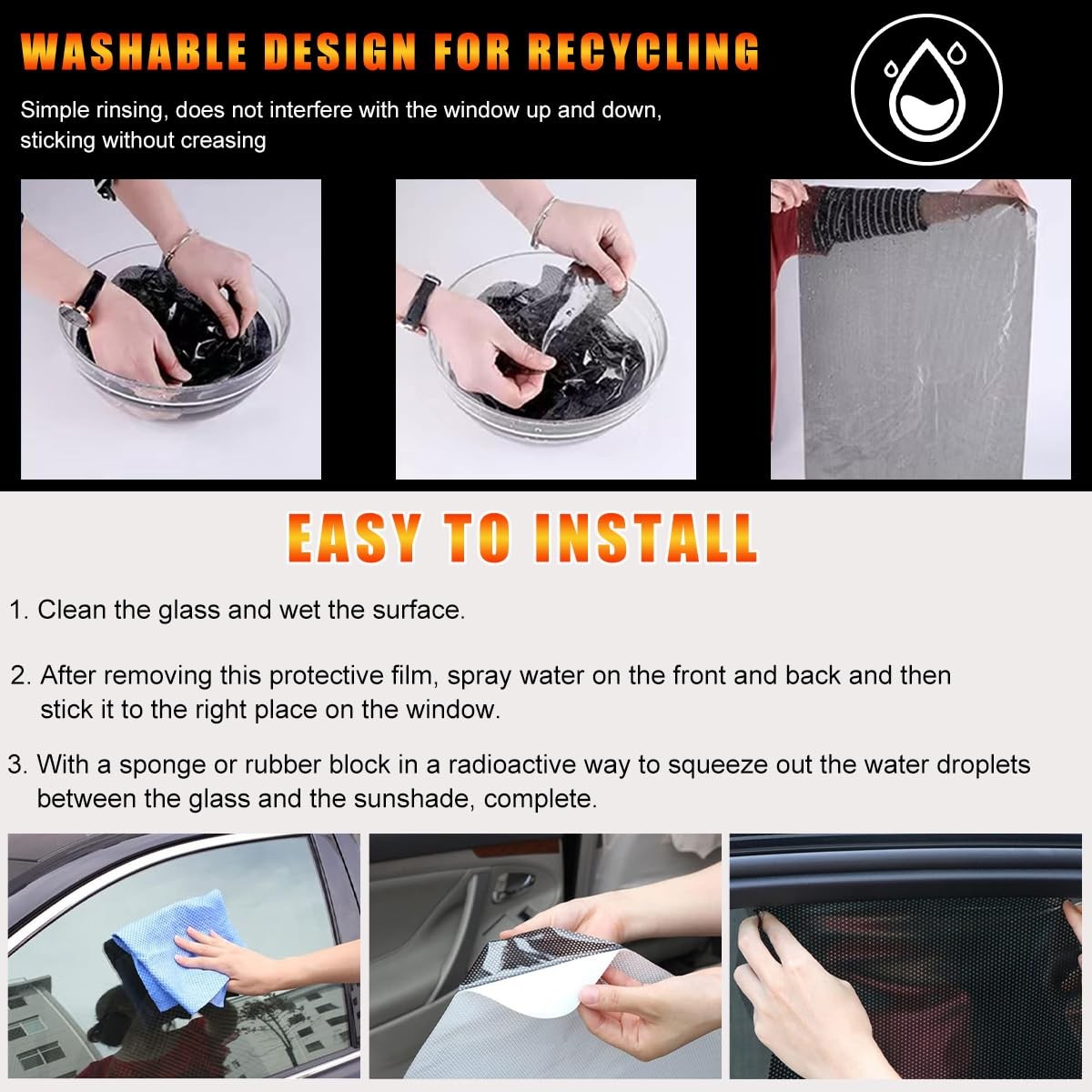 Ohleats 4 PCS Car Side Window Sunshade, 16.5"×15" Static Cling Auto Black gallery