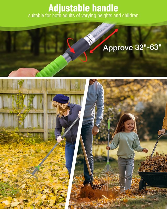 WORKPRO Adjustable Metal Garden Rake Collapsible & Telescopic Long Handle 32-63" gallery